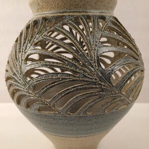 Artisan Leaf Cutout Vase - Blue and Cream